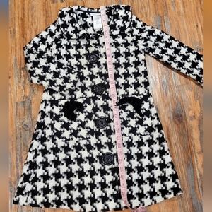 Bonnie Jean Kids Coat, 6x, Black & White Houndstooth Print.